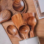 Teak Wood Cooking Utensil Set Seven Piece Kitchen Tools