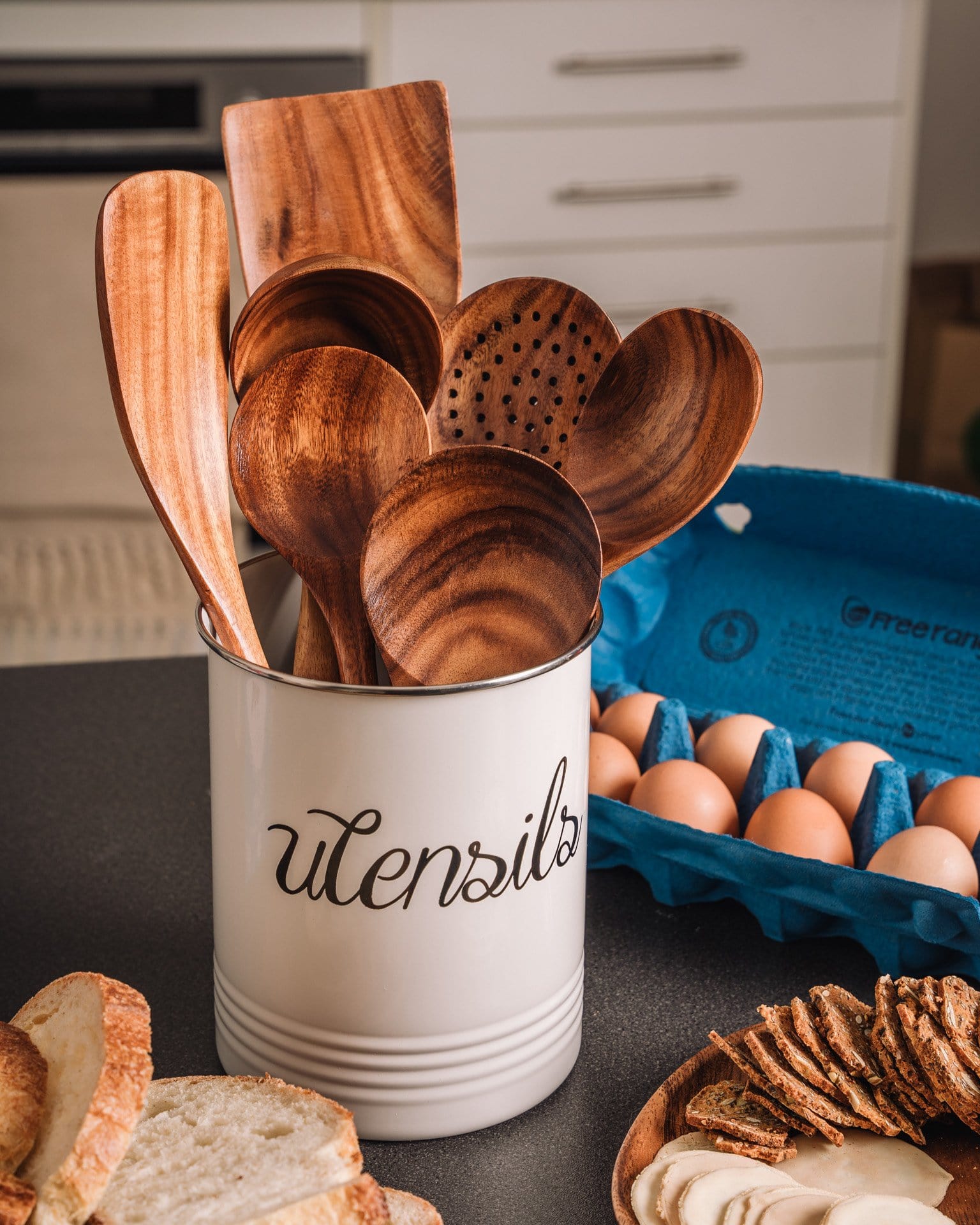 Teak Wood Cooking Utensil Set Seven Piece Kitchen Tools