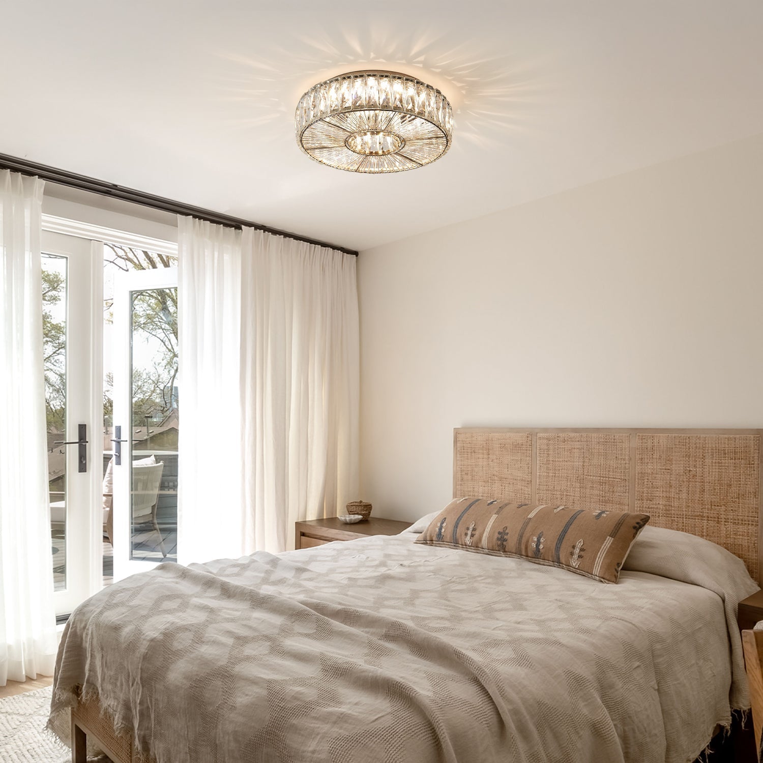 Round Glass Flush Ceiling Light with Dimmable LED Source