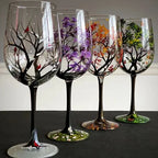 Hand Painted Four Seasons Tree Wine Glass Set