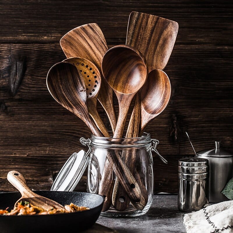 Teak Wooden Utensil Set with Multiple Pieces Options
