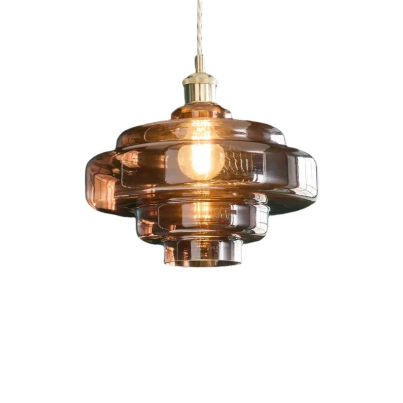 Multi Layer Glass Pendant Light with LED E27 Base Fixture