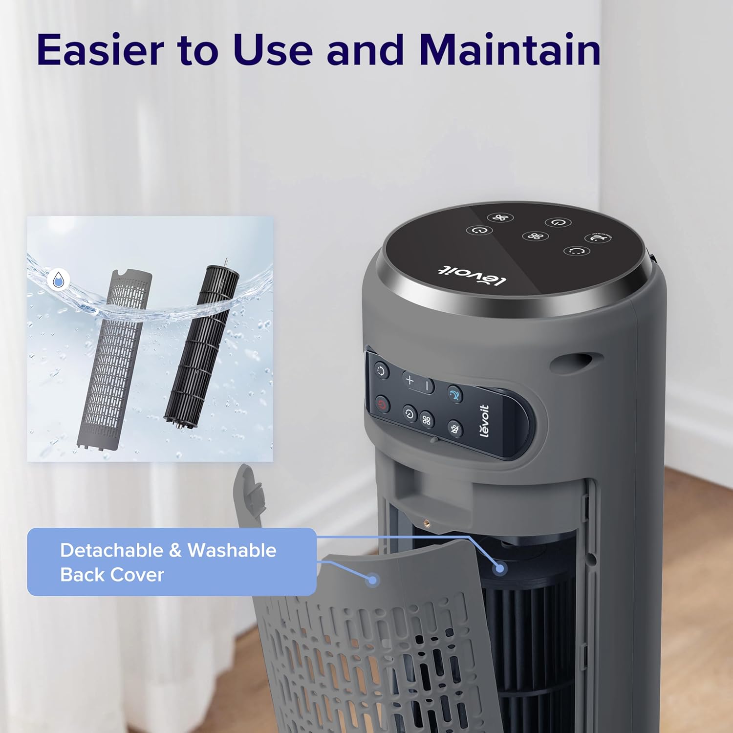 36 inch Oscillating Tower Fan with Timer Grey