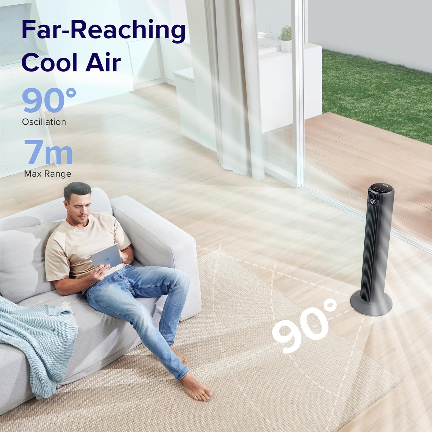 36 inch Oscillating Tower Fan with Timer Grey