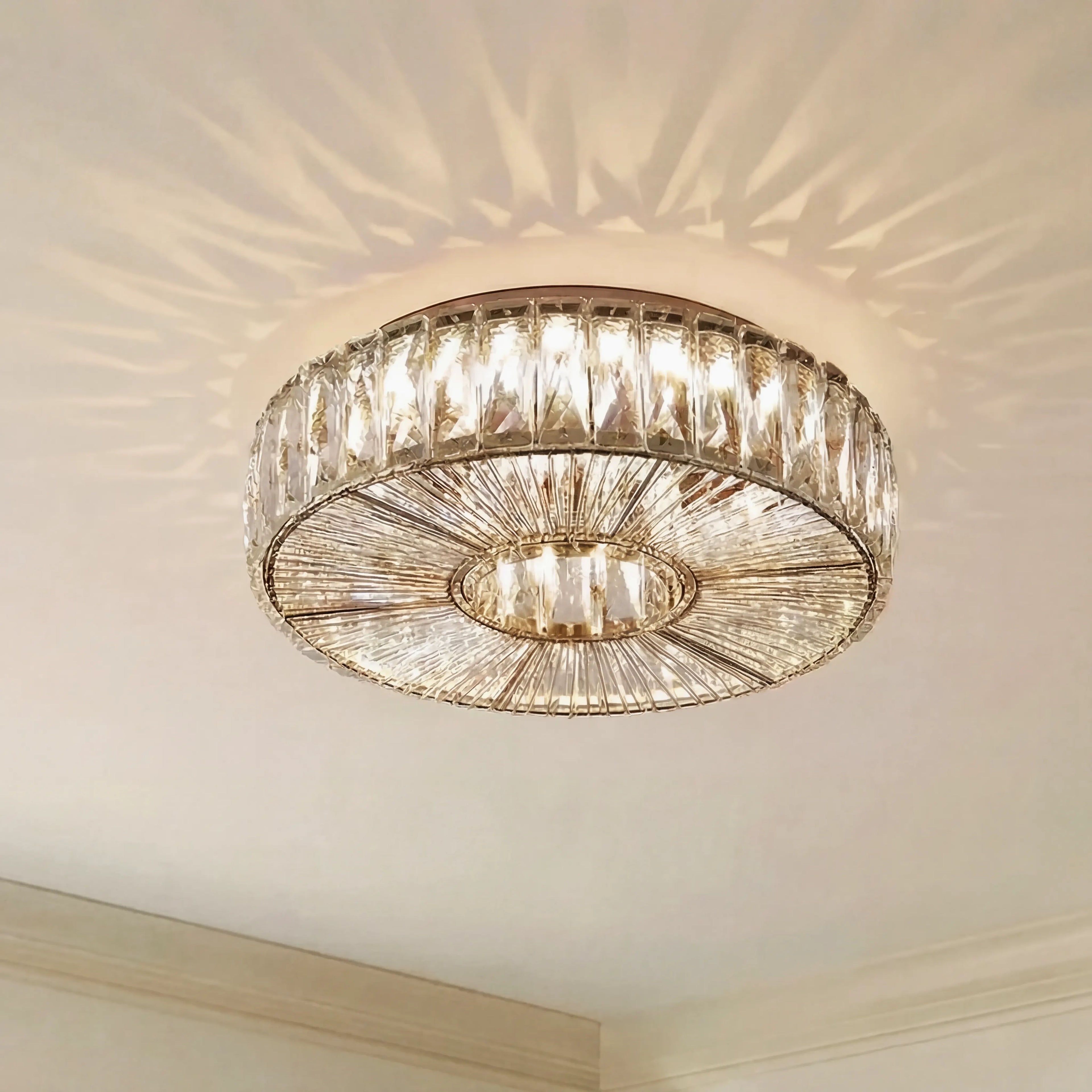 Round Glass Flush Ceiling Light with Dimmable LED Source