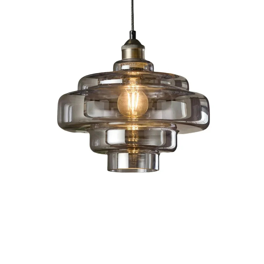 Multi Layer Glass Pendant Light with LED E27 Base Fixture