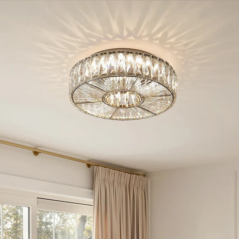Round Glass Flush Ceiling Light with Dimmable LED Source