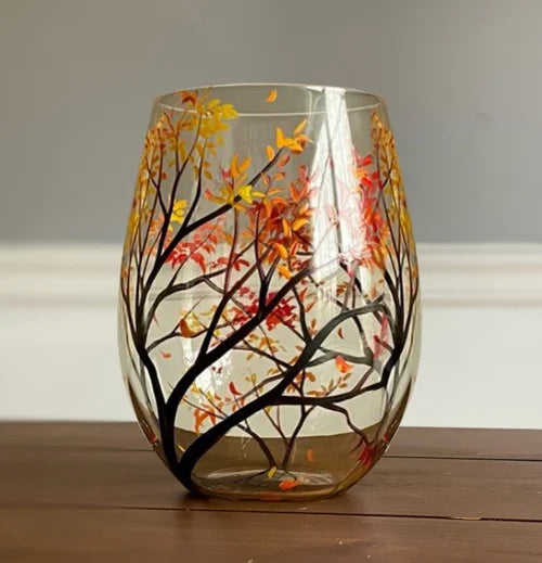 Hand Painted Four Seasons Tree Wine Glass Set