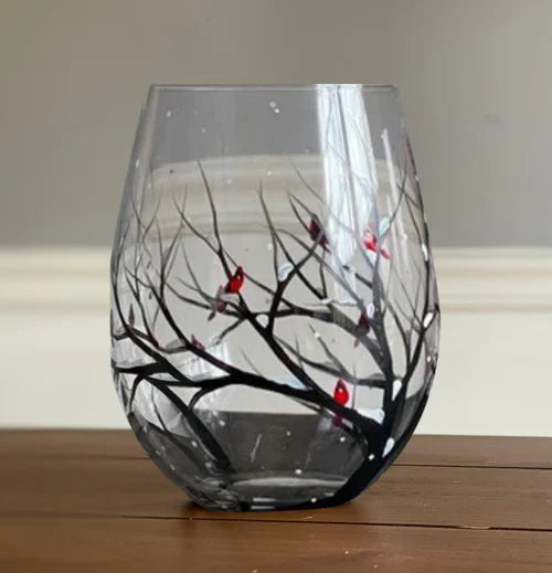 Hand Painted Four Seasons Tree Wine Glass Set