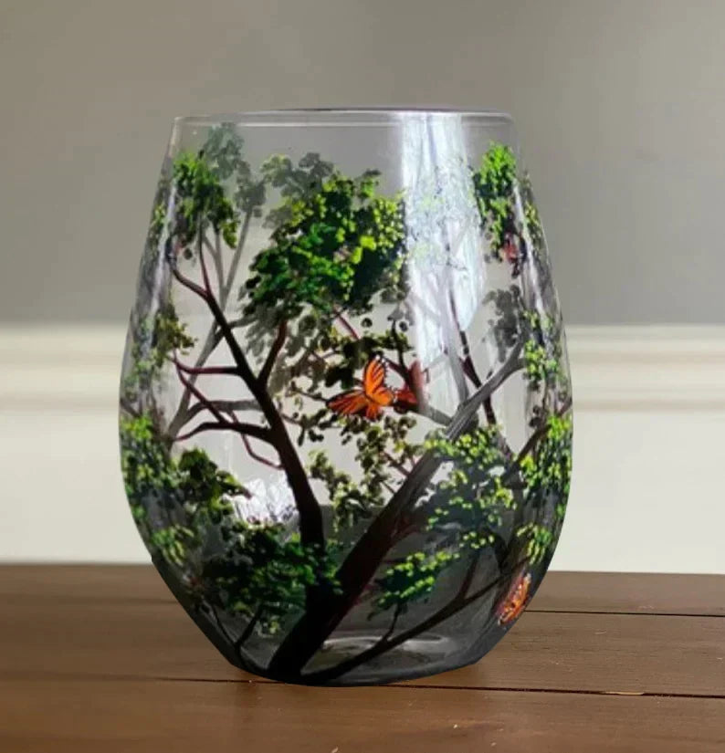 Hand Painted Four Seasons Tree Wine Glass Set