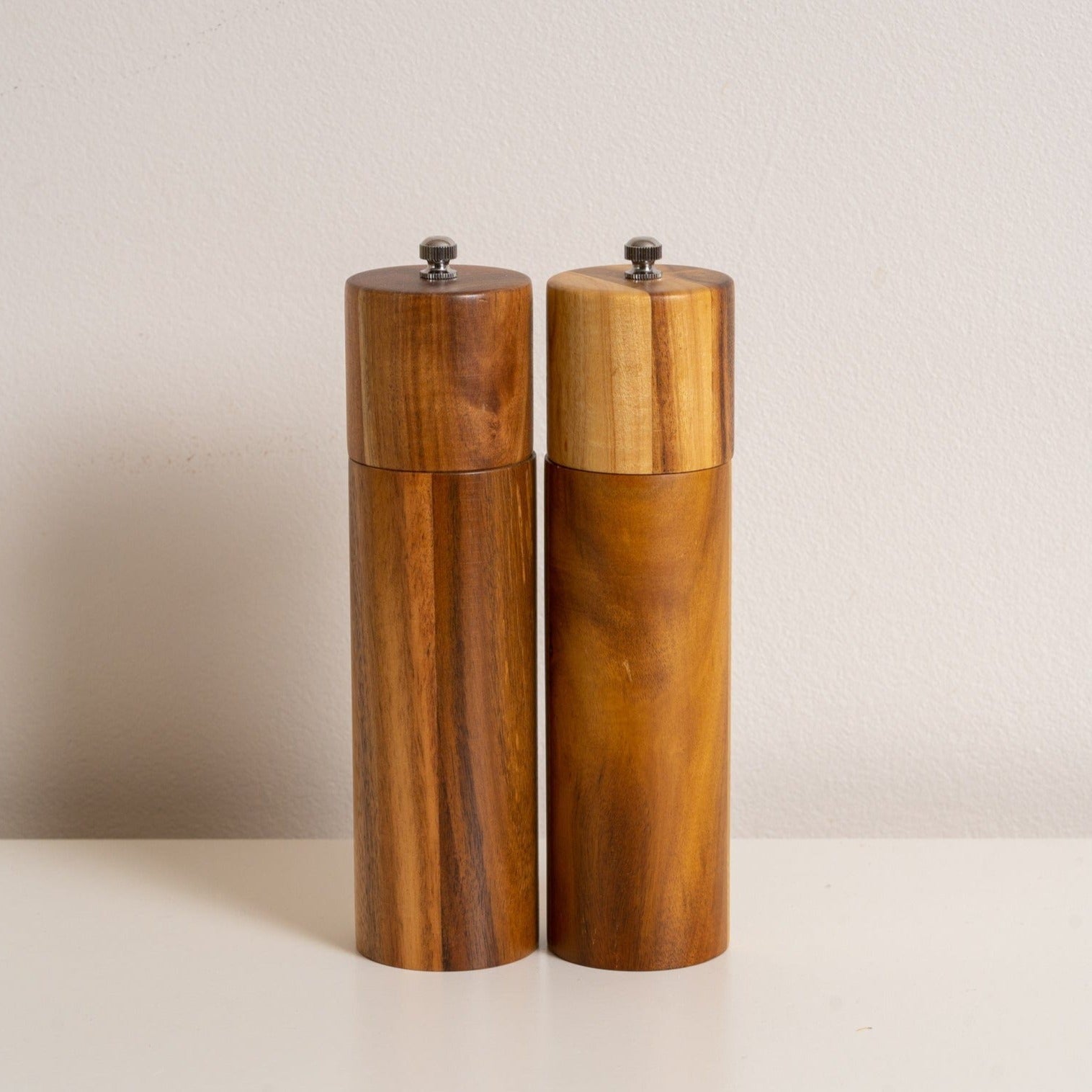 Acacia Wood Salt Pepper Grinders Adjustable Mill Set