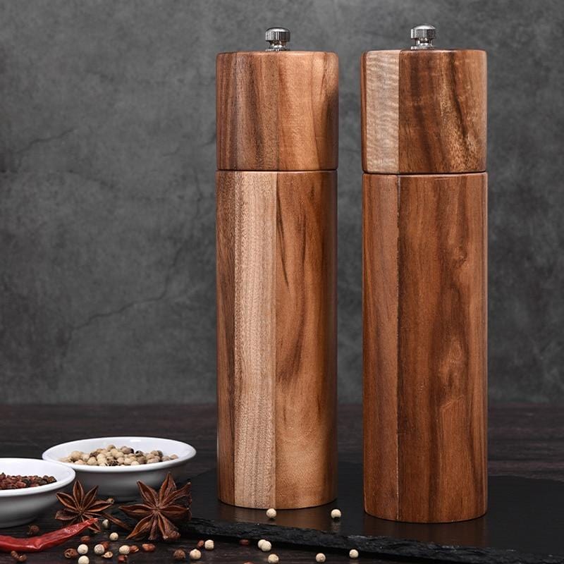 Acacia Wood Salt Pepper Grinders Adjustable Mill Set