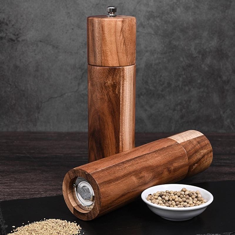 Acacia Wood Salt Pepper Grinders Adjustable Mill Set