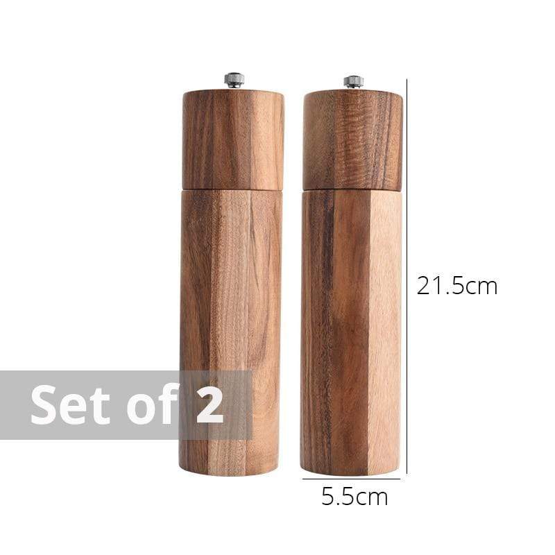 Acacia Wood Salt Pepper Grinders Adjustable Mill Set