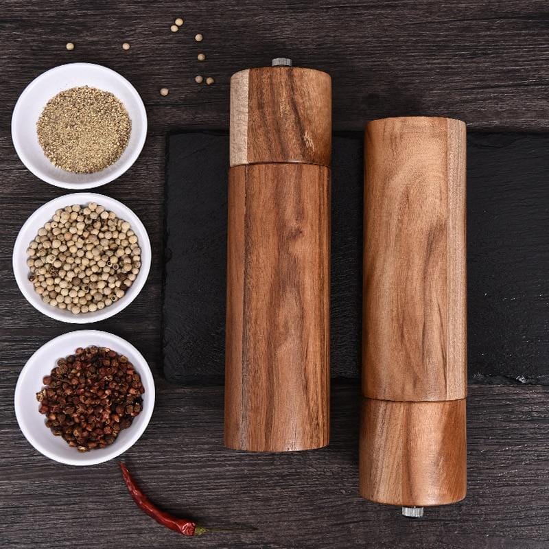Acacia Wood Salt Pepper Grinders Adjustable Mill Set
