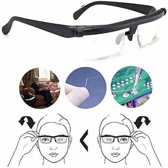 Adjustable Focus Glasses with Polycarbonate Frame and Dial