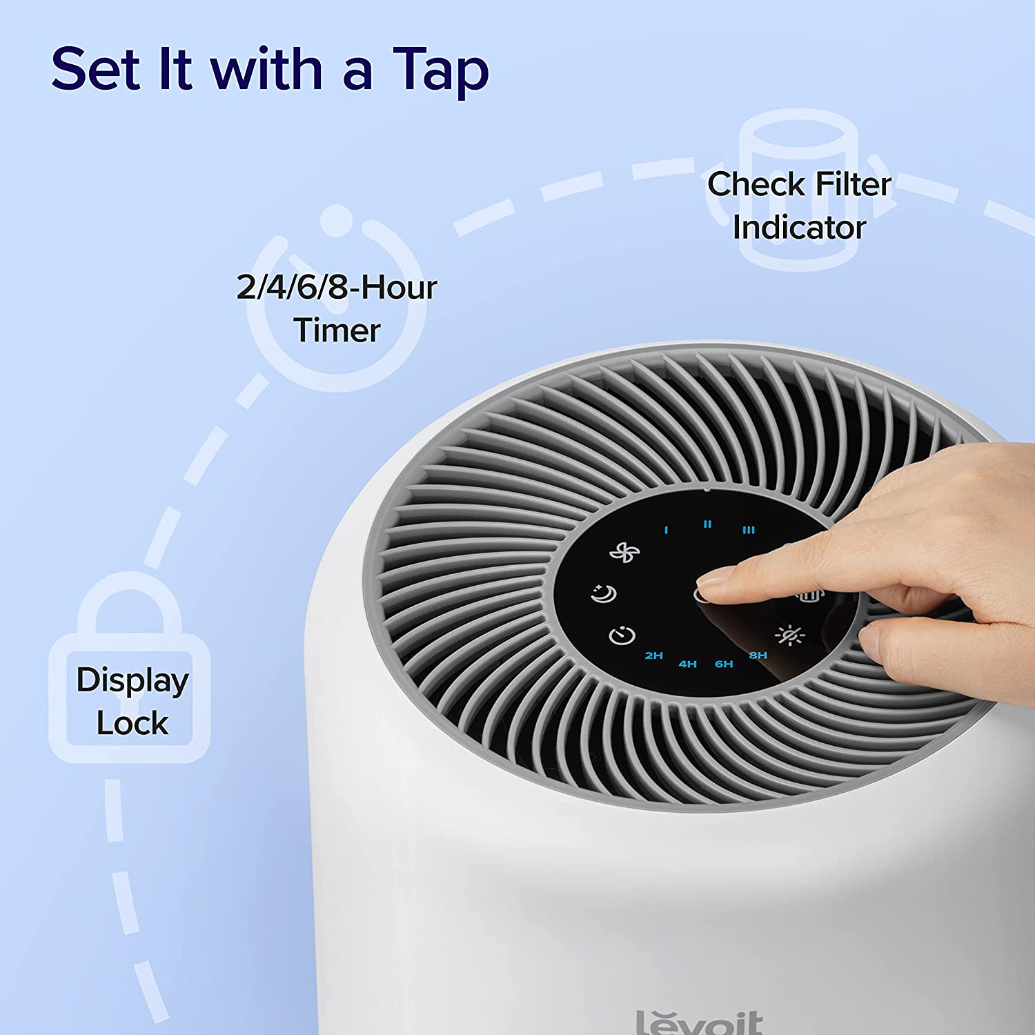 Air Purifier HEPA Activated Carbon Filter Timer Fan Settings