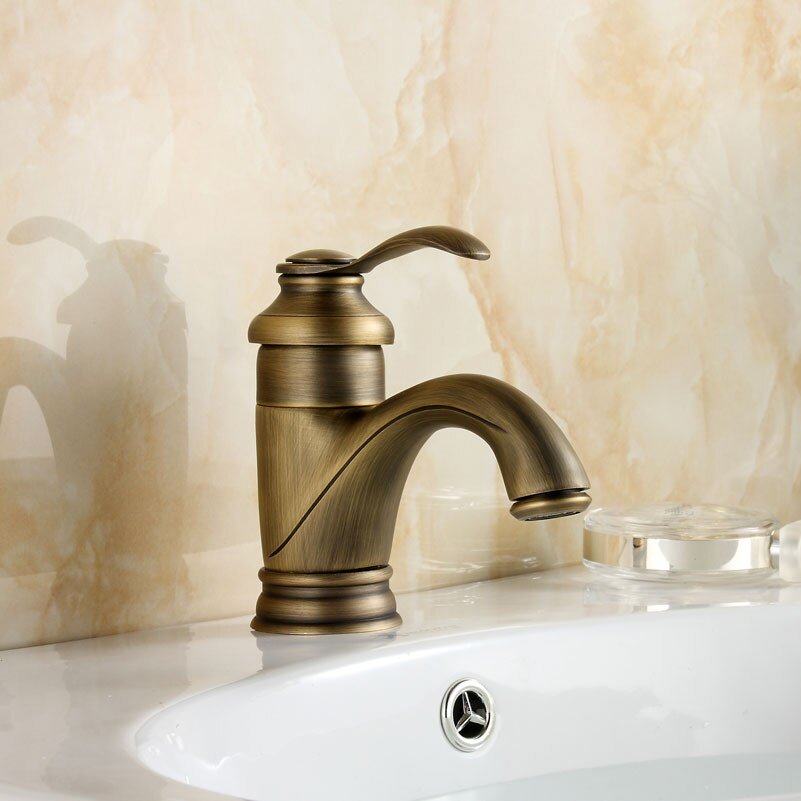Antique Brass Bathroom Sink Mixer Tap with Ceramic Cartridge