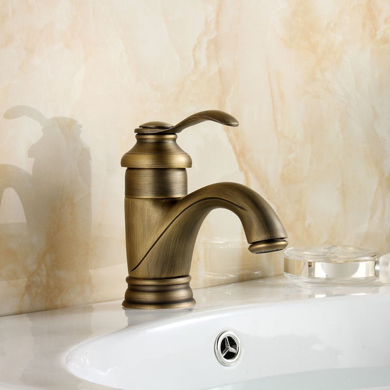 Antique Brass Bathroom Sink Mixer Tap with Ceramic Cartridge