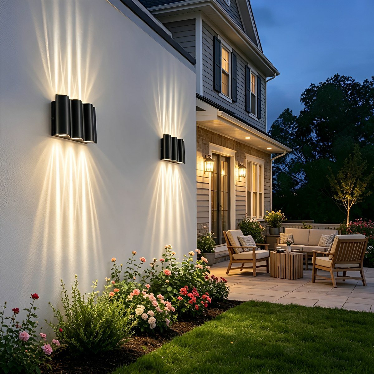 Black Aluminium Outdoor Wall Light with LED Up Down Lighting