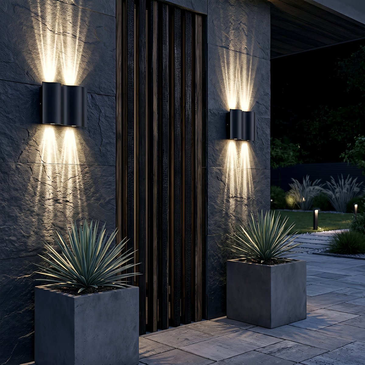 Black Aluminium Outdoor Wall Light with LED Up Down Lighting