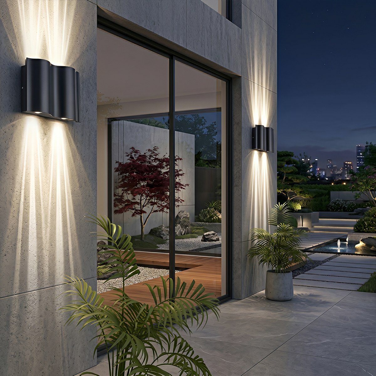 Black Aluminium Outdoor Wall Light with LED Up Down Lighting