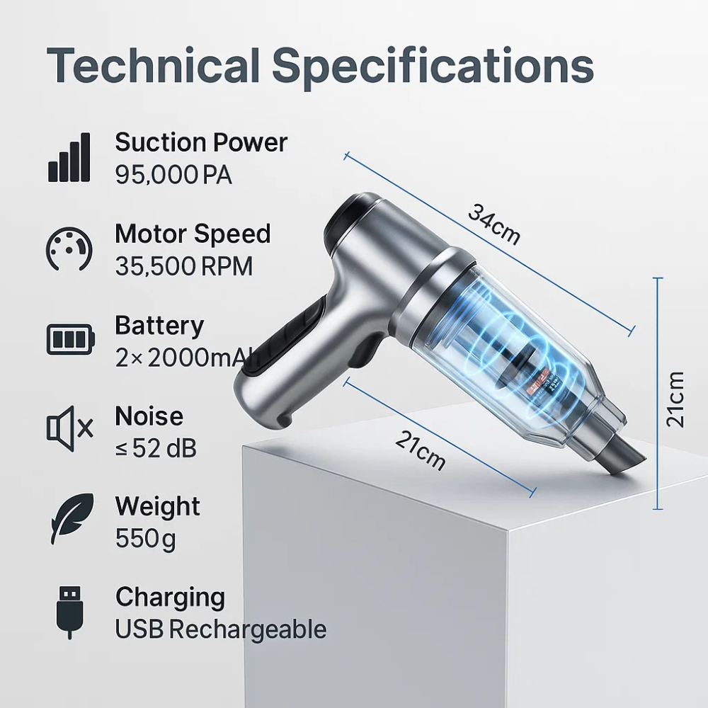 Cordless Car Vacuum Cleaner with Blower and Attachments