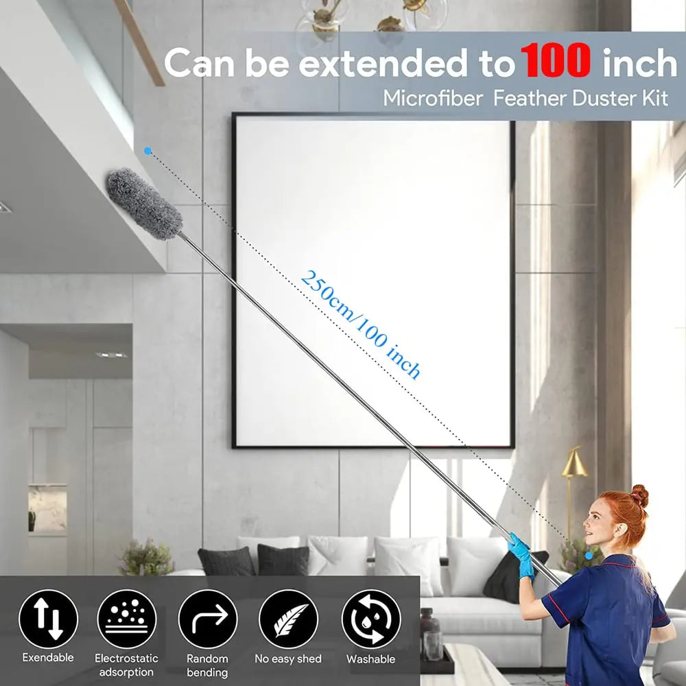 Extendable Microfiber Duster with Stainless Steel Rod Replacement Heads