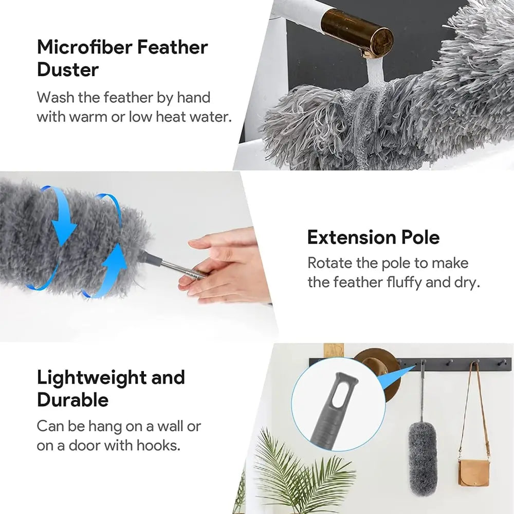 Extendable Microfiber Duster with Stainless Steel Rod Replacement Heads