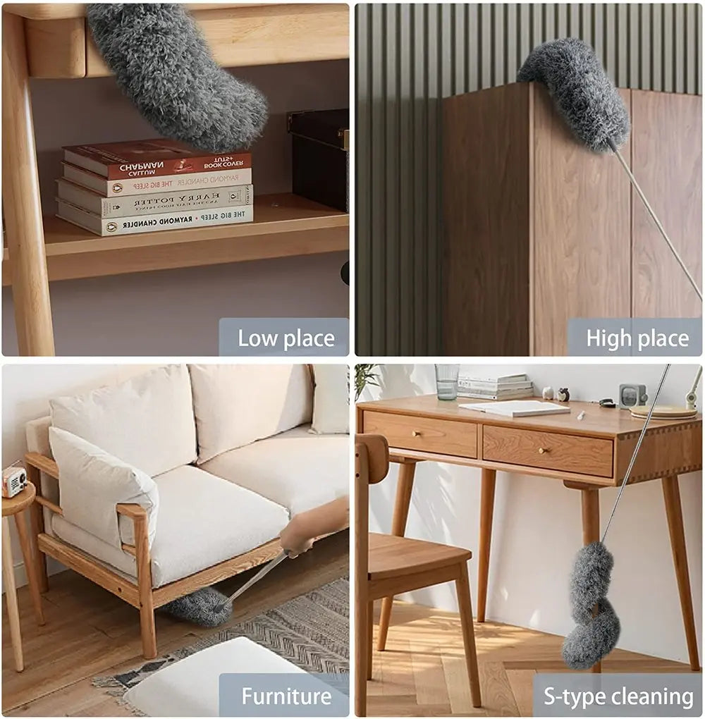 Extendable Microfiber Duster with Stainless Steel Rod Replacement Heads