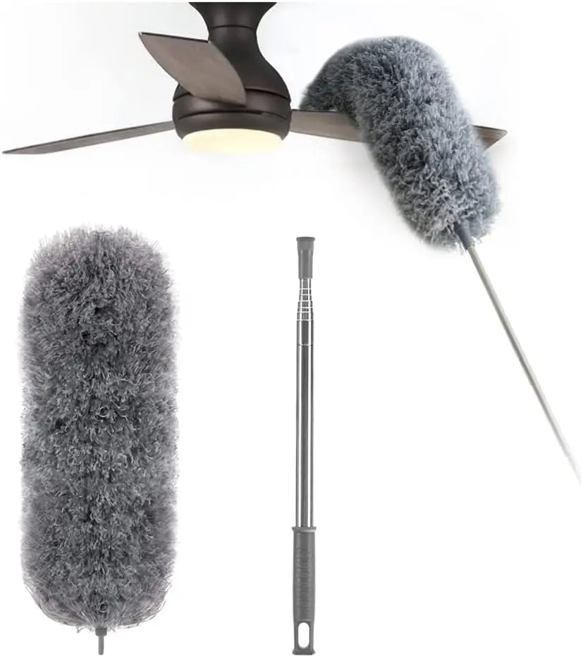 Extendable Microfiber Duster with Stainless Steel Rod Replacement Heads