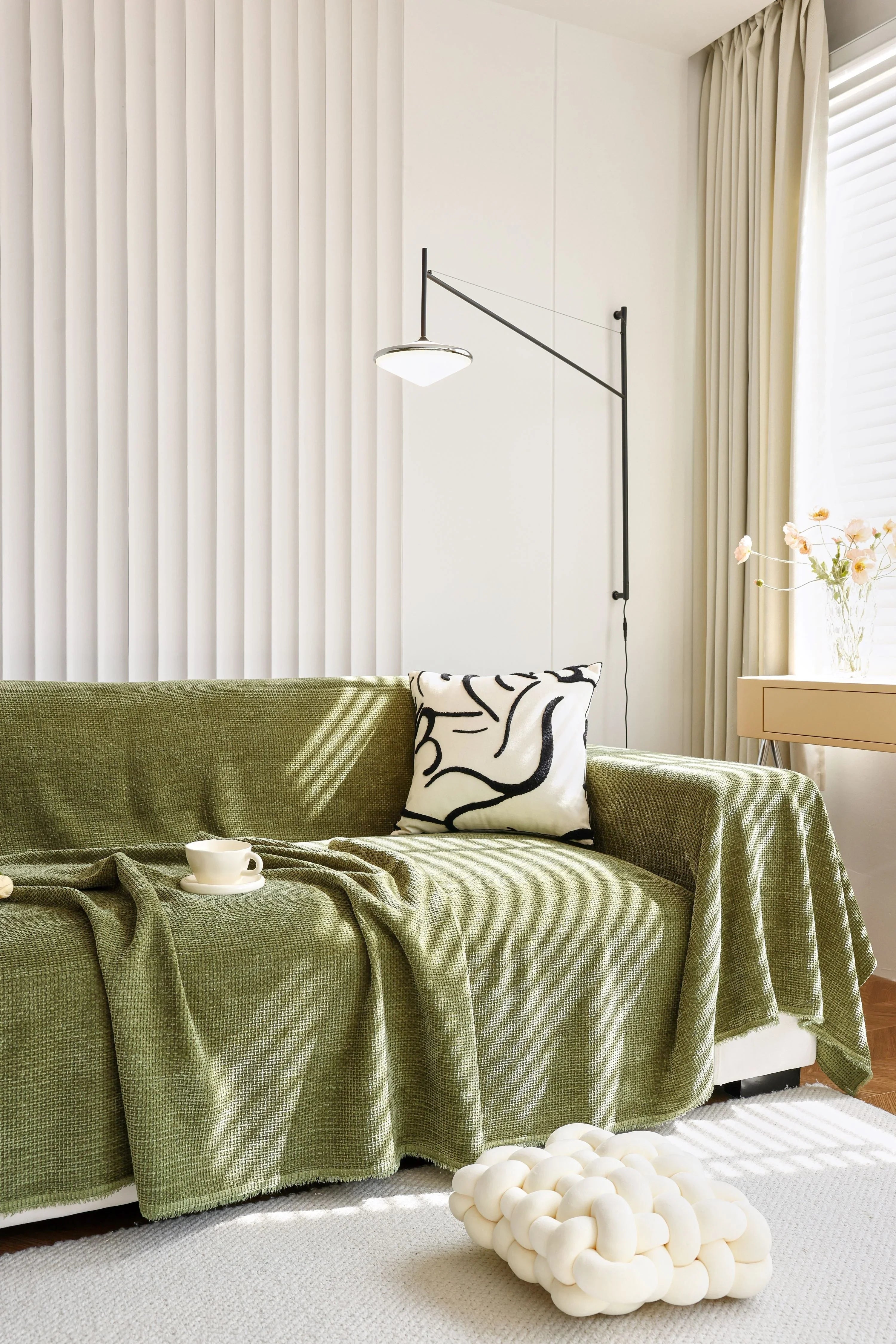 Fabric Sofa Throw Cover Green Tea Textile Colour