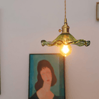 Glass Hibiscus Flower Pendant Lamp with Brass Frame Fixture