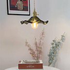 Glass Hibiscus Flower Pendant Lamp with Brass Frame Fixture