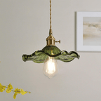 Glass Hibiscus Flower Pendant Lamp with Brass Frame Fixture