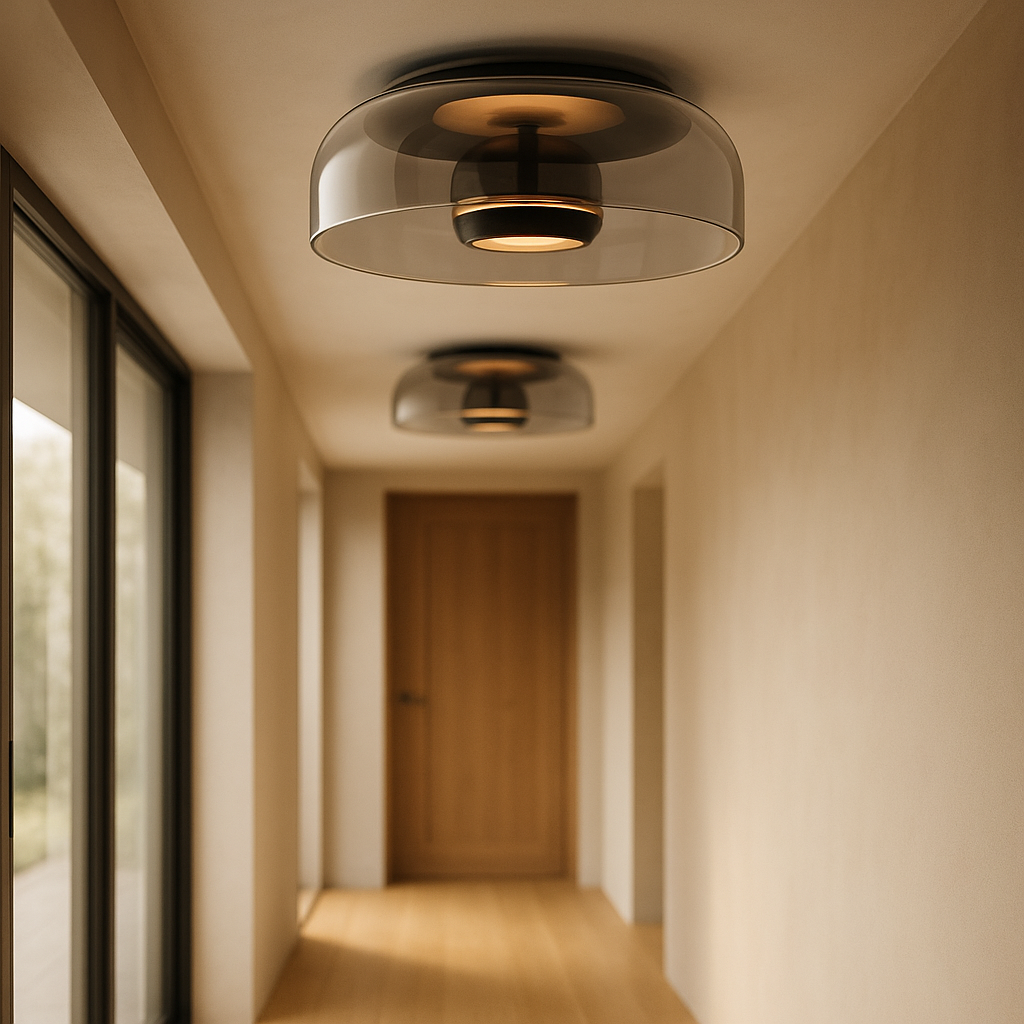 Glass LED Ceiling Light with Smoked Gray Amber Shade