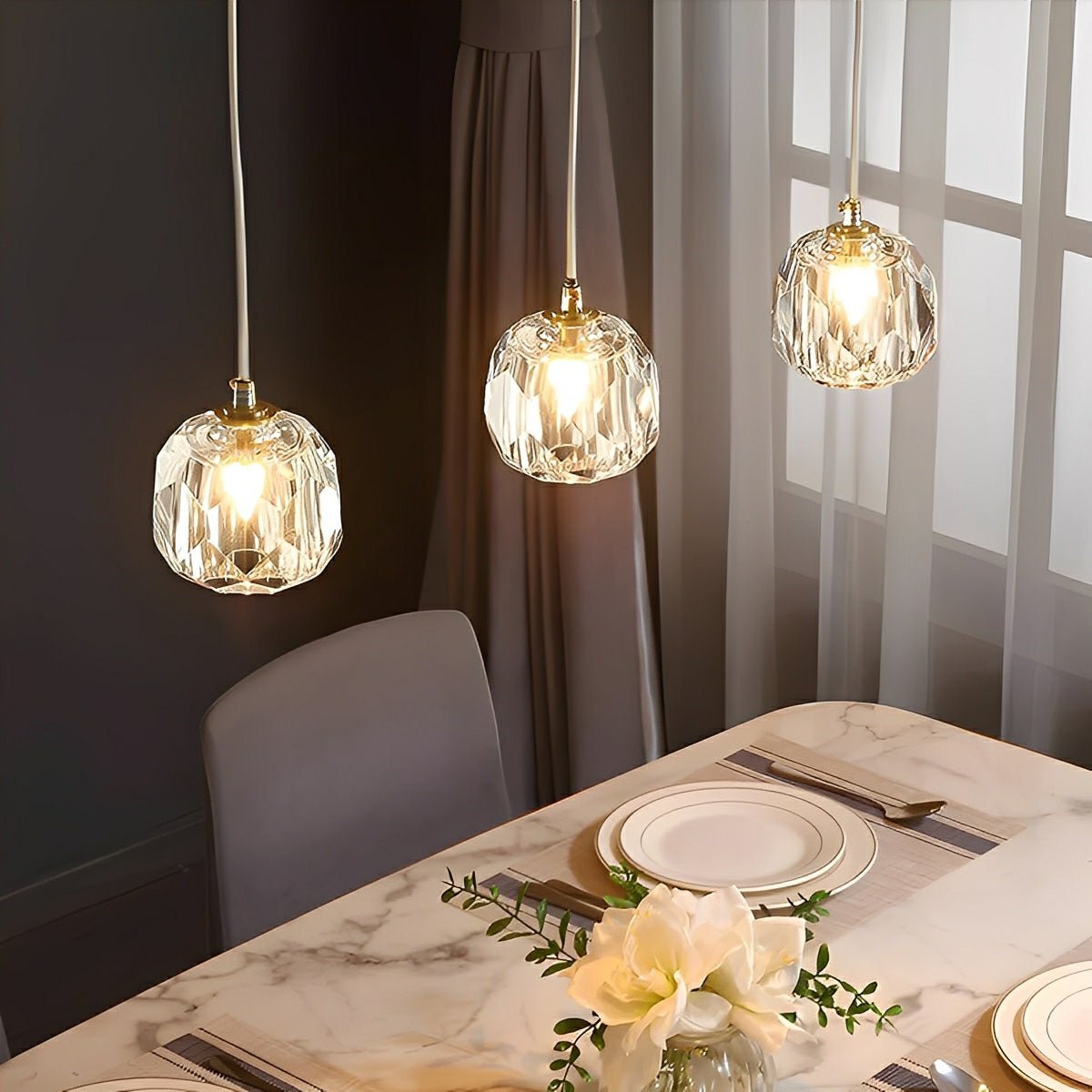 Gold Crystal Pendant Light with Adjustable Height LED Bulb
