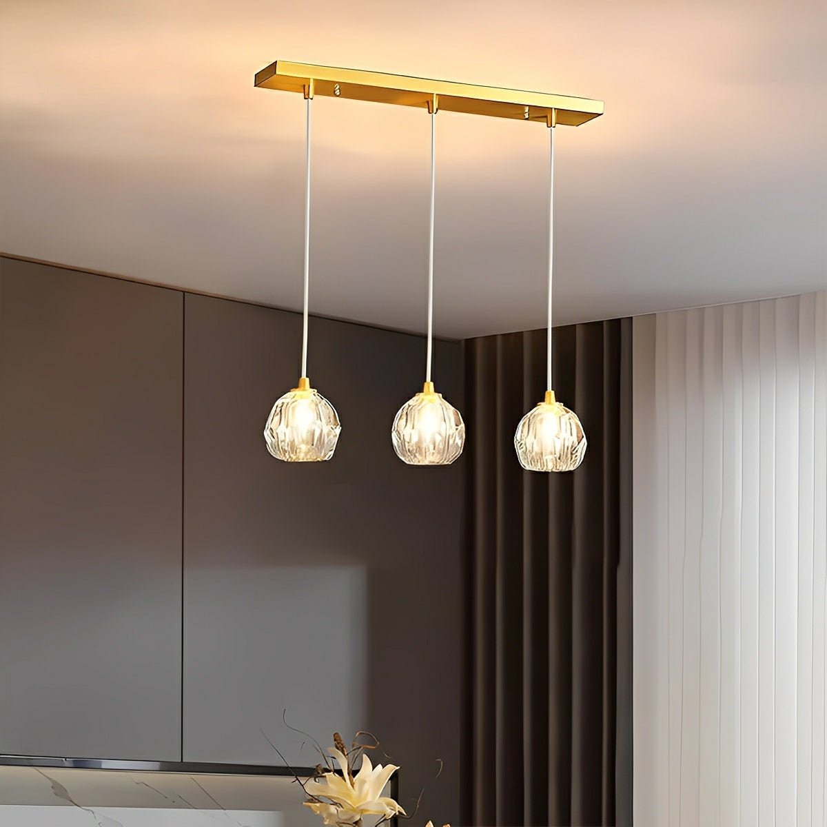 Gold Crystal Pendant Light with Adjustable Height LED Bulb