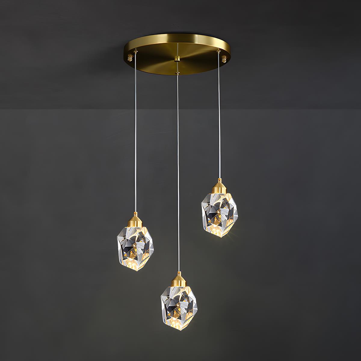 Gold Crystal Pendant Light with Adjustable Height LED Bulb
