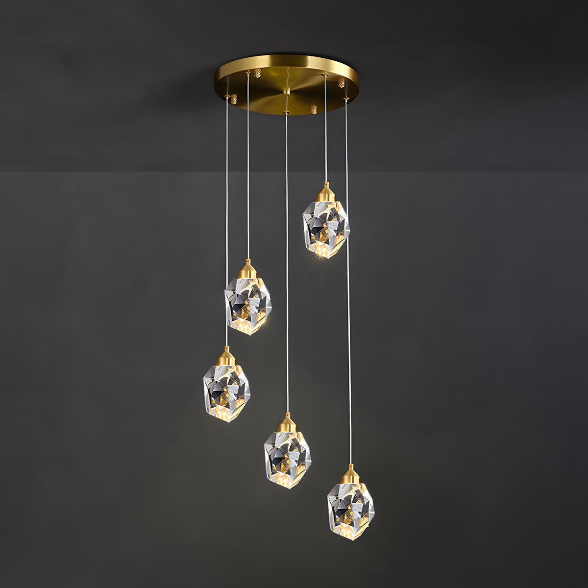 Gold Crystal Pendant Light with Adjustable Height LED Bulb