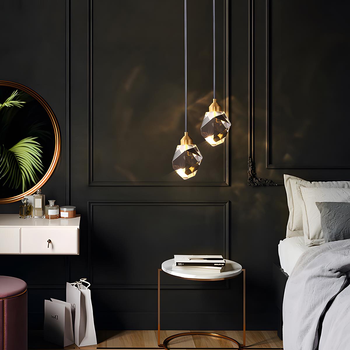 Gold Crystal Pendant Light with Adjustable Height LED Bulb