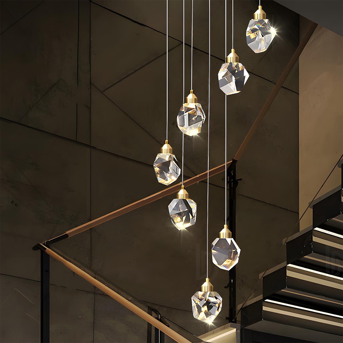 Gold Crystal Pendant Light with Adjustable Height LED Bulb