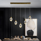Gold Crystal Pendant Light with Adjustable Height LED Bulb