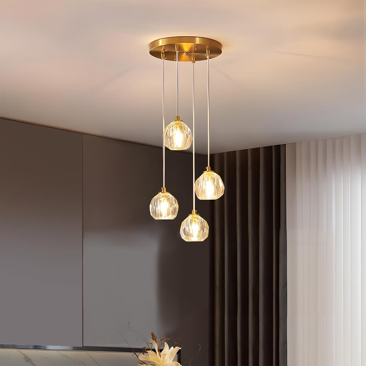 Gold Crystal Pendant Light with Adjustable Height LED Bulb