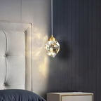 Gold Crystal Pendant Light with Adjustable Height LED Bulb