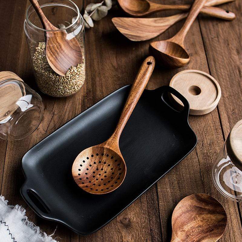 Teak Wood Cooking Utensil Set Seven Piece Kitchen Tools