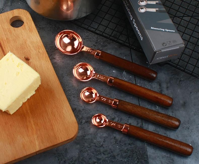 Copper Plated Stainless Steel Measuring Set Walnut Handle