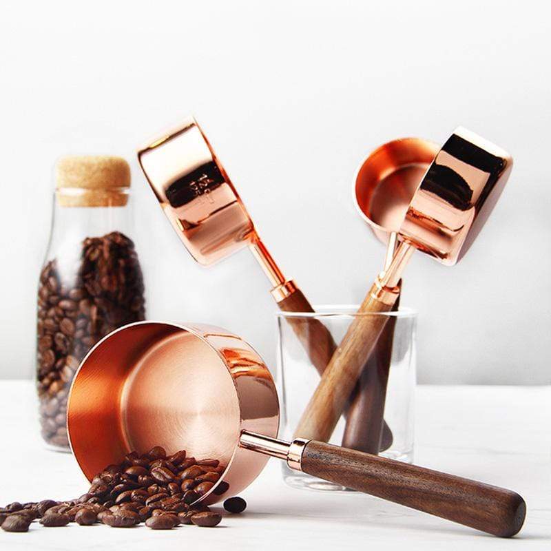 Copper Plated Stainless Steel Measuring Set Walnut Handle