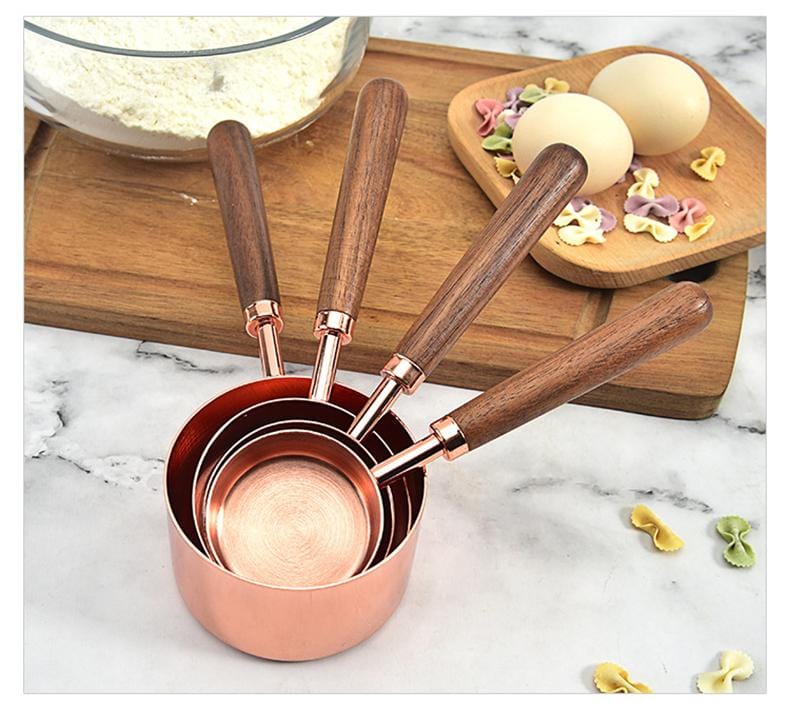 Copper Plated Stainless Steel Measuring Set Walnut Handle