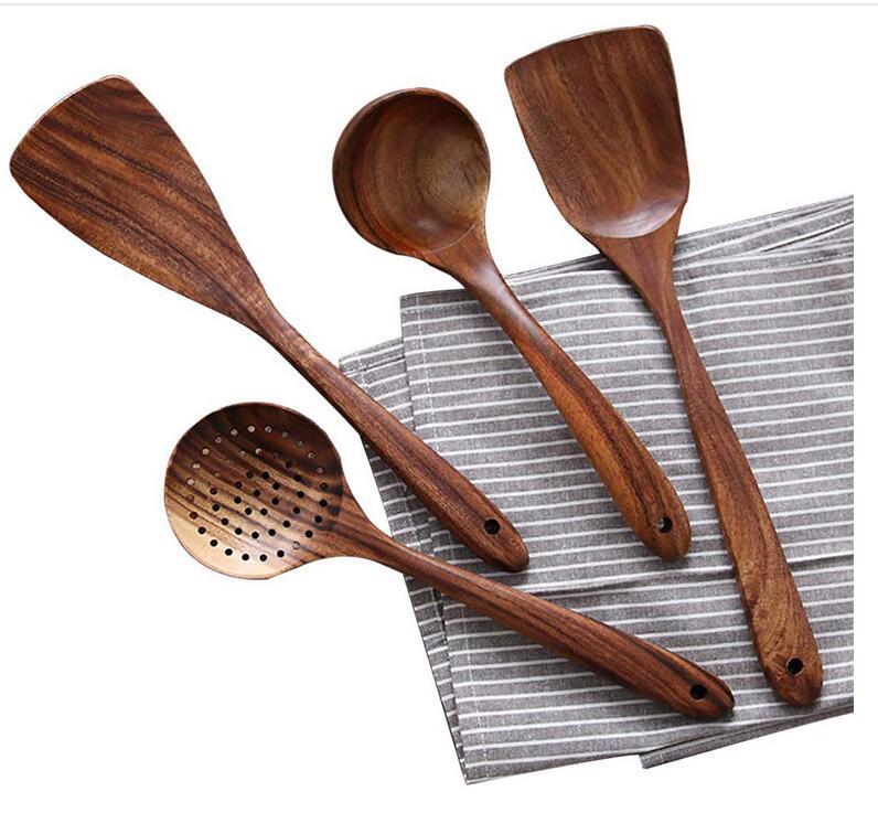 Teak Wood Cooking Utensil Set Seven Piece Kitchen Tools